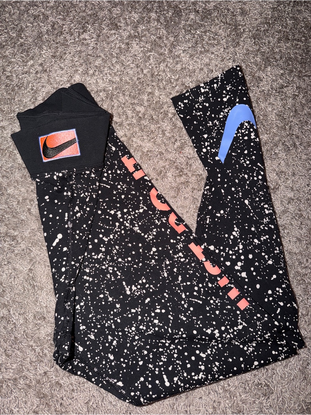 Nike Black Speckled Leggings with Coral Accents